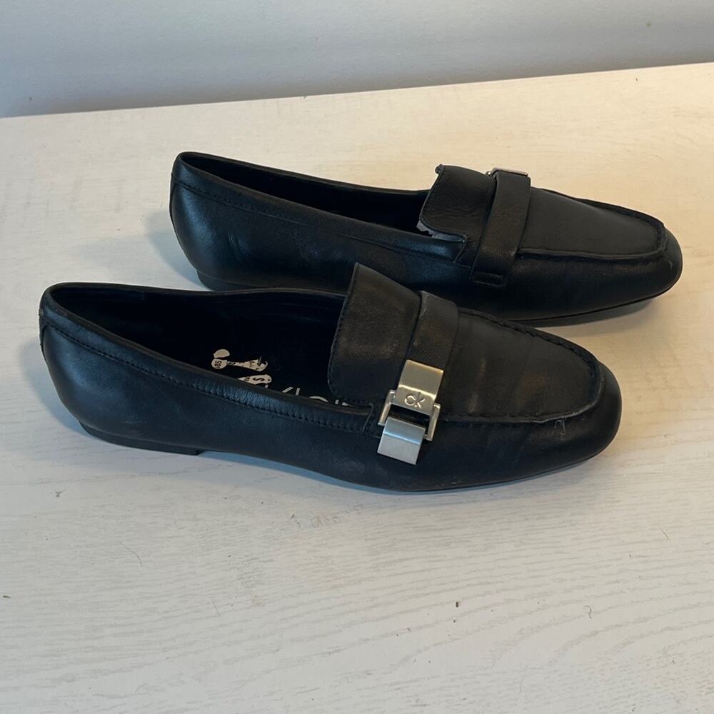 Calvin Klein Emily Black Leather Loafer w/silver buckle 6